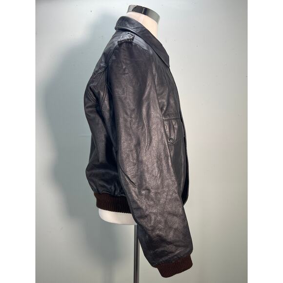 Vintage Flight Jacket American Express Mens 46 Dark Brown Bomber 90s - Picture 6 of 11